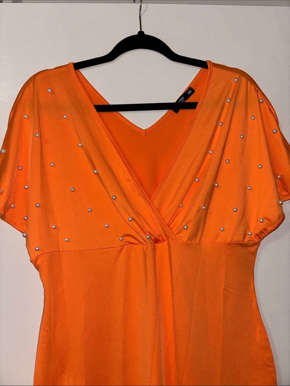 Orange Midi Dress with Pearl Studs - Picture 2 of 6